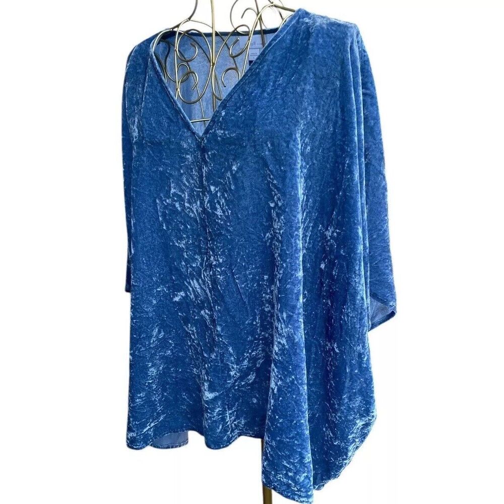 Pure Jill Oversized Sky Blue Crushed Velvet Boxy Lagenlook Top kimono Size L - Picture 4 of 14
